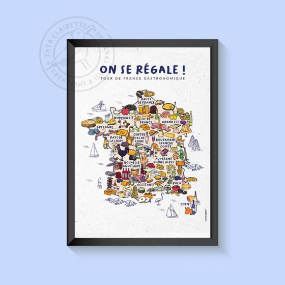 Carte de France gastronomique On se régale 50x70 cm - Affiches
