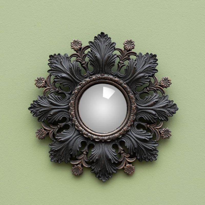 Miroir convexe feuilles noires et fleurs 20cm - Miroirs Luminaires