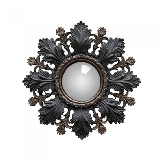 Miroir convexe feuilles noires et fleurs 20cm - Miroirs Luminaires