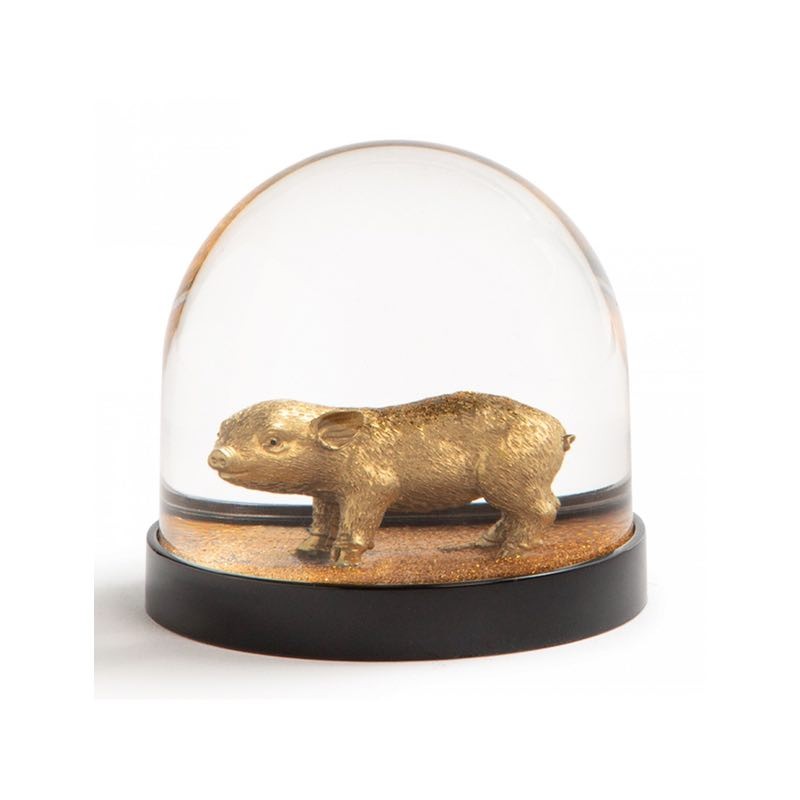 Boule à Neige Cochon Porte-bonheur Avec Fer à Cheval - Petit Décoration Chance - Dimensions 5x5x6 Cm - 8